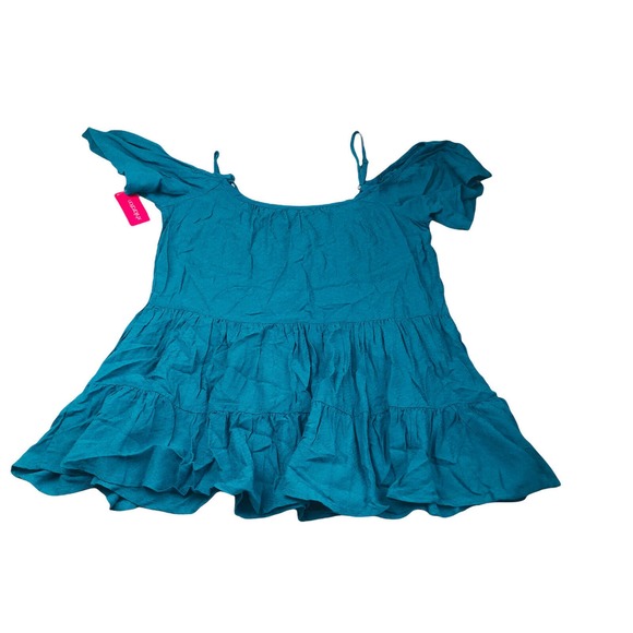 8214 NWT xhilaration teal boho floral embroidered cold shoulder top sz small - Picture 5 of 5